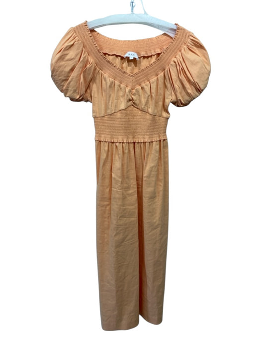 A.L.C. Size XS Orange Cream Linen & Polyamide Short Puff Sleeve Smocked Dress Orange Cream / XS