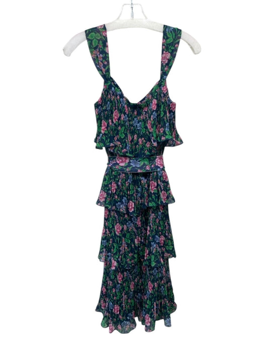Diane Von Furstenberg Size XS Navy Blue, Green & Pink Polyester Floral Dress Navy Blue, Green & Pink / XS