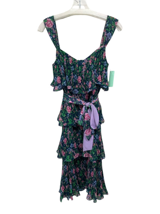 Diane Von Furstenberg Size XS Navy Blue, Green & Pink Polyester Floral Dress Navy Blue, Green & Pink / XS