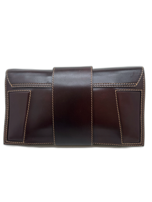 A. Testoni Brown Leather Rectangle Stitch Detail Logo Embossed Clutch Bag Brown / Medium