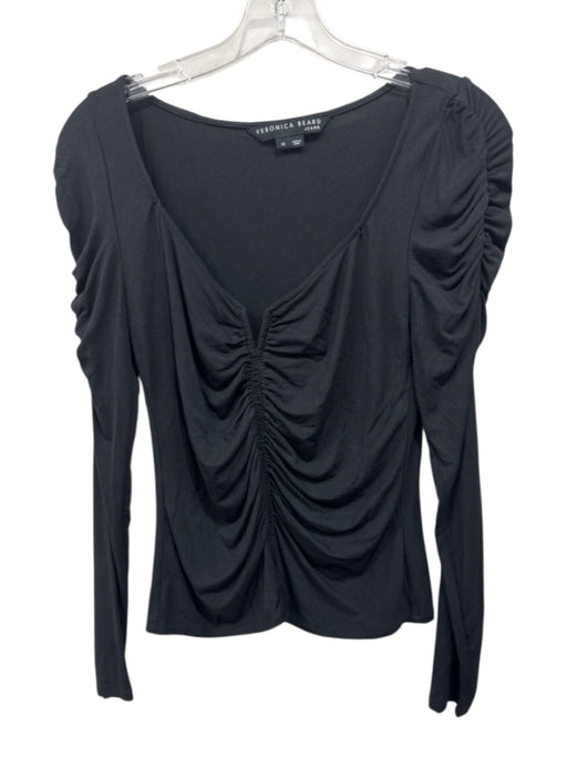 Veronica Beard Size XS Black Modal Long Sleeve Scoop Neck Gathered Top Black / XS