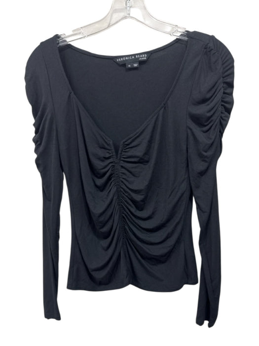 Veronica Beard Size XS Black Modal Long Sleeve Scoop Neck Gathered Top Black / XS