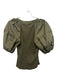 Ulla Johnson Size P Olive Green Cotton Short Puff Sleeve Rib Knit Scoop Neck Top Olive Green / P