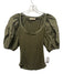 Ulla Johnson Size P Olive Green Cotton Short Puff Sleeve Rib Knit Scoop Neck Top Olive Green / P