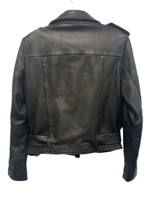 All Saints Size 4 Black Leather Exposed Zippers Lapel Belt Inc. Moto Jacket Black / 4