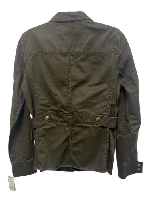 J. Crew Size XS Camo Green Coated Cotton Gold Snaps Zip Up Patch Pockets Jacket Camo Green / XS