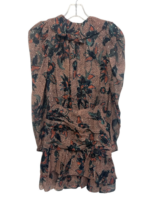 Ulla Johnson Size 0 Peach, Black & Multi Silk Chiffon Floral V Neck Dress Peach, Black & Multi / 0