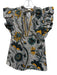 Ulla Johnson Size 0 White & Multi Cotton Ruffle Short Sleeve Split Neck Top White & Multi / 0