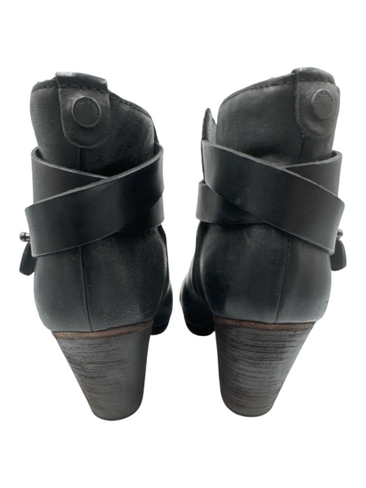 Rag & Bone Shoe Size 38.5 Black Leather Round Toe Cap Toe Stack Heel Booties Black / 38.5
