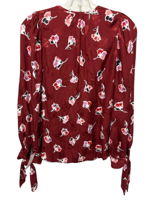 Rebecca Taylor Size 0 Red & Multi Silk & Viscose Floral Long Sleeve Top Red & Multi / 0
