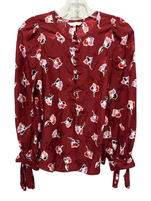 Rebecca Taylor Size 0 Red & Multi Silk & Viscose Floral Long Sleeve Top Red & Multi / 0