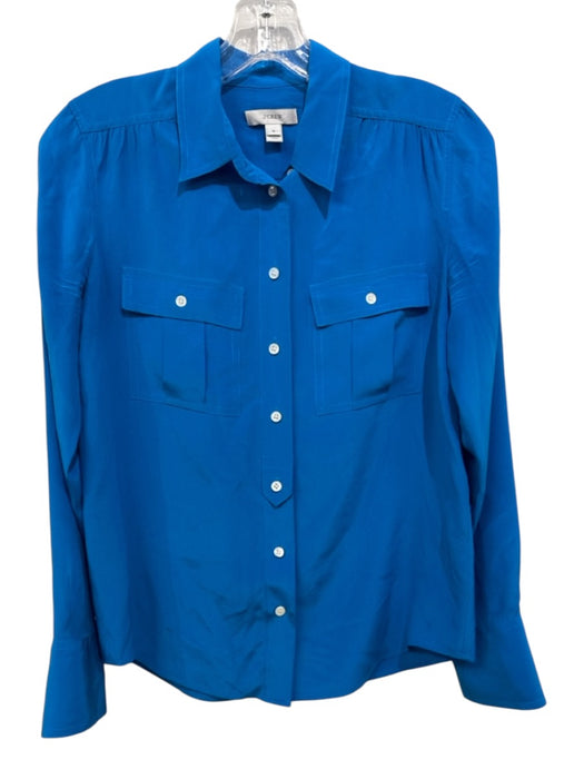 J Crew Size 0 Blue Silk Long Sleeve Button Up Top Blue / 0