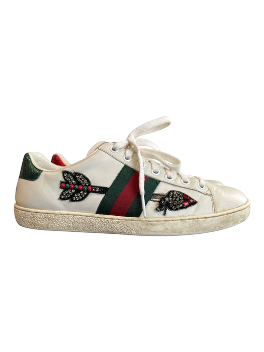 Gucci Shoe Size 36.5 White Green Red Leather Round Toe Arrow detail Shoes White Green Red / 36.5