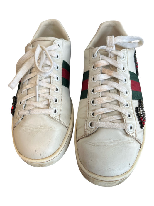 Gucci Shoe Size 36.5 White Green Red Leather Round Toe Arrow detail Shoes White Green Red / 36.5
