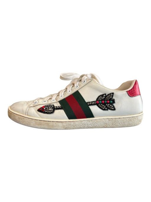 Gucci Shoe Size 36.5 White Green Red Leather Round Toe Arrow detail Shoes White Green Red / 36.5