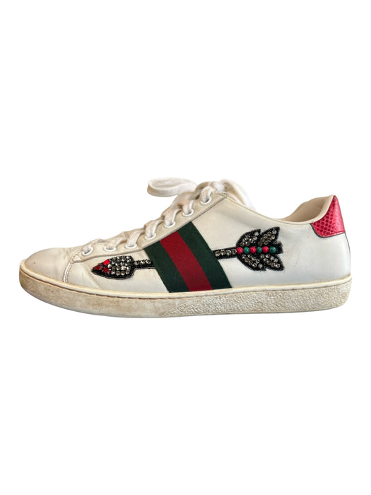 Gucci Shoe Size 36.5 White Green Red Leather Round Toe Arrow detail Shoes White Green Red / 36.5