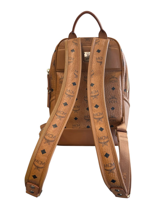 MCM Brown Leather Zip Close Gold detail Adjustable Strap Monogram Detail Bag Brown / L