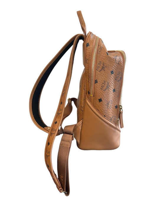 MCM Brown Leather Zip Close Gold detail Adjustable Strap Monogram Detail Bag Brown / L
