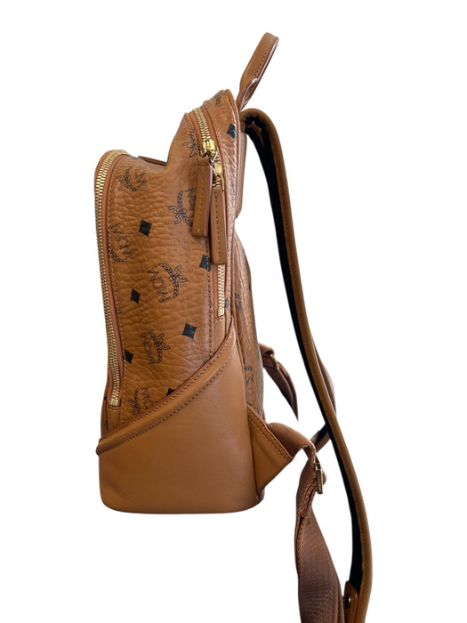 MCM Brown Leather Zip Close Gold detail Adjustable Strap Monogram Detail Bag Brown / L