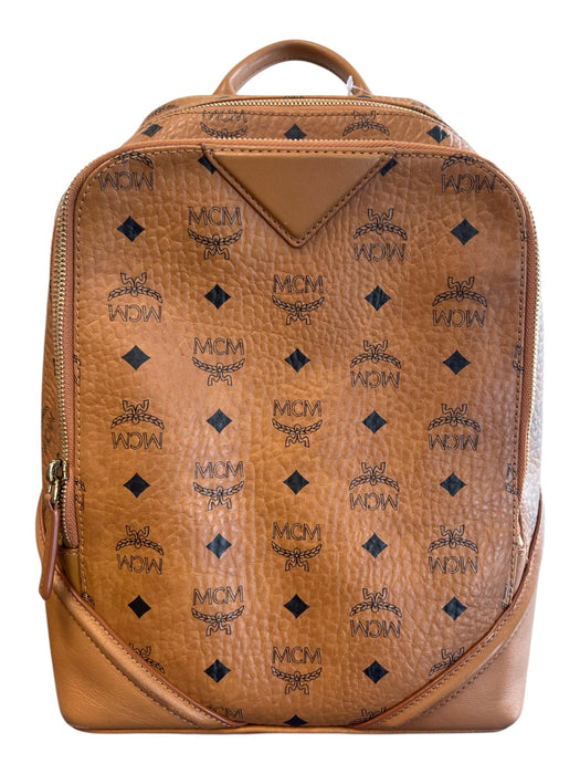 MCM Brown Leather Zip Close Gold detail Adjustable Strap Monogram Detail Bag Brown / L