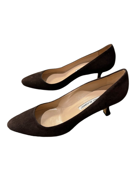 Manolo Blahnik Shoe Size 36 Brown Leather Suede Pointed Toe Kitten Heel Shoes Brown / 36