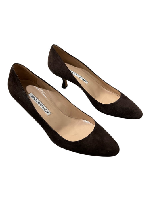Manolo Blahnik Shoe Size 36 Brown Leather Suede Pointed Toe Kitten Heel Shoes Brown / 36