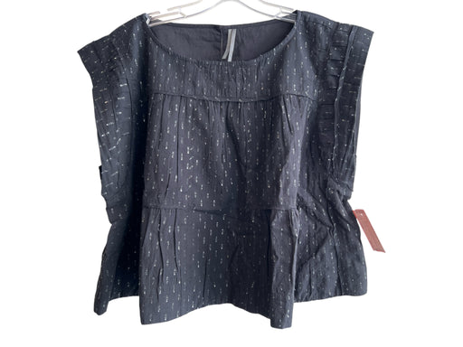 Anthropologie Size Large Black Cotton Metallic Accent Sleeveless Round Neck Top Black / Large