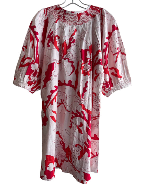 Oliphant Size XL Red & White Cotton Half Balloon Sleeve Abstract Floral Dress Red & White / XL