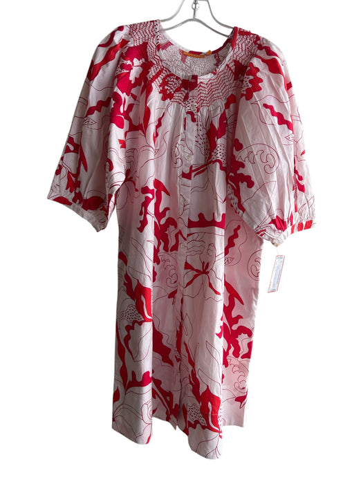Oliphant Size XL Red & White Cotton Half Balloon Sleeve Abstract Floral Dress Red & White / XL