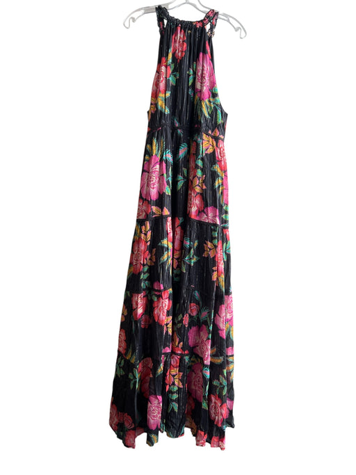 PQ Size M/L Black & Multi Ruffle Accent Floral Sleeveless Silver accent Dress Black & Multi / M/L