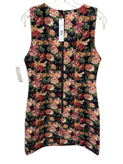 Alice + Olivia Size 8 Black & Multi Cotton Blend Floral Tapestry Back Zip Dress Black & Multi / 8