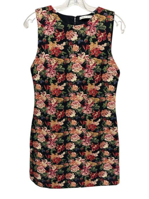Alice + Olivia Size 8 Black & Multi Cotton Blend Floral Tapestry Back Zip Dress Black & Multi / 8
