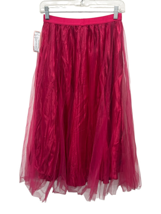 Maeve Size S Magenta Polyester Elastic Waistband Tulle Overlay Satin Midi Skirt Magenta / S