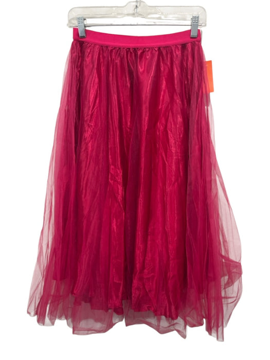 Maeve Size S Magenta Polyester Elastic Waistband Tulle Overlay Satin Midi Skirt Magenta / S