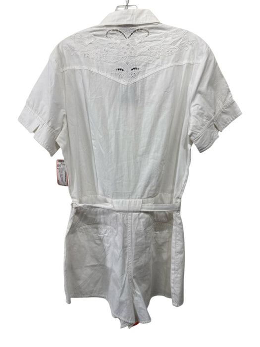 Rag & Bone Size 8 White Cotton Short Sleeve Embroidered Button Front Romper White / 8