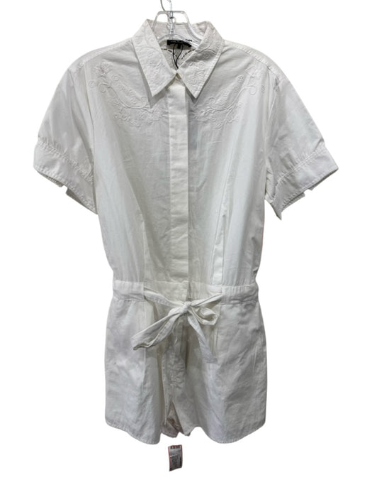 Rag & Bone Size 8 White Cotton Short Sleeve Embroidered Button Front Romper White / 8