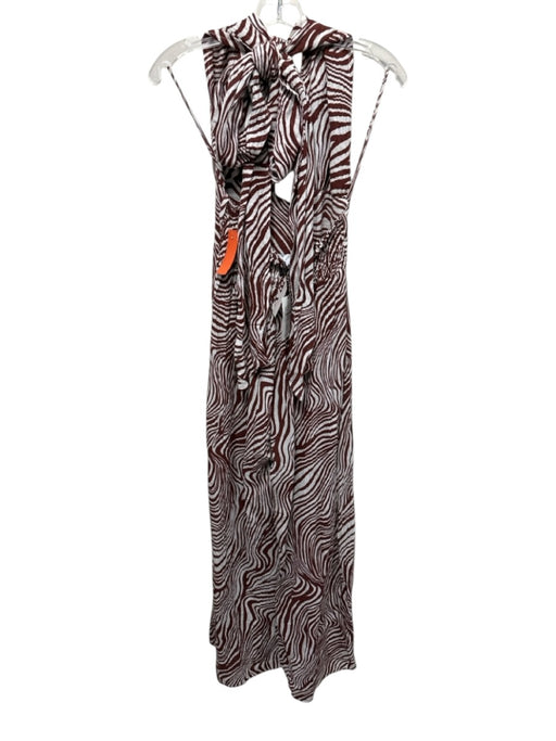 Faithfull the Brand Size L White & Brown Linen Blend Zebra Print Halter Jumpsuit White & Brown / L