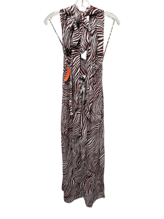 Faithfull the Brand Size L White & Brown Linen Blend Zebra Print Halter Jumpsuit White & Brown / L