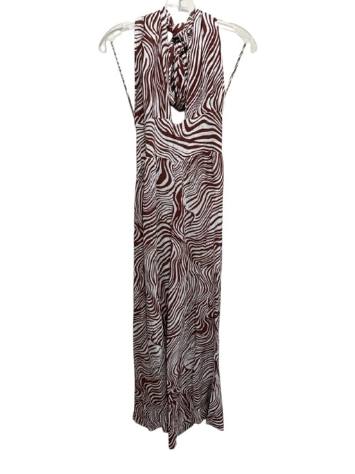 Faithfull the Brand Size L White & Brown Linen Blend Zebra Print Halter Jumpsuit White & Brown / L