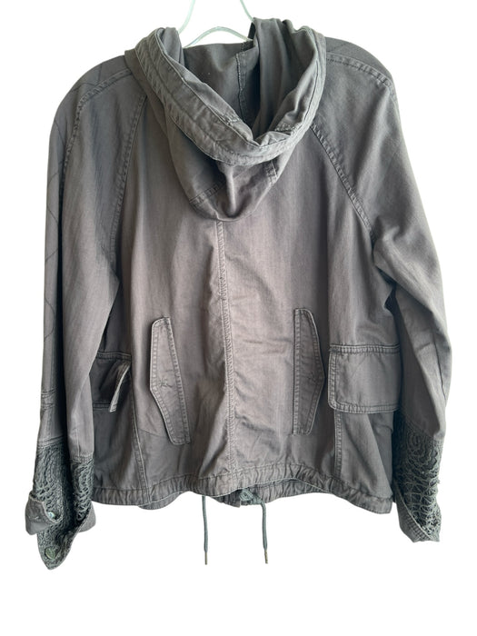Hei Hei Size M Brown Cotton Zip Front Hooded Long Sleeve Lace Overlay Jacket Brown / M