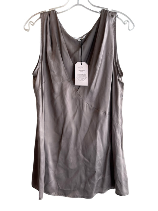 Cabi Size L Grey Silk V Neck Sleeveless Pleated Top Grey / L