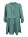 Crown & Ivy Size M Turquiose Polyurethane Split V Neck Half Balloon Sleeve Dress Turquiose / M