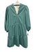 Crown & Ivy Size M Turquiose Polyurethane Split V Neck Half Balloon Sleeve Dress Turquiose / M
