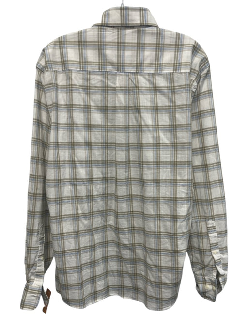 Peter Millar Size M White & Tan Cotton Plaid Button Up Men's Long Sleeve Shirt White & Tan / M