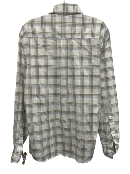 Peter Millar Size M White & Tan Cotton Plaid Button Up Men's Long Sleeve Shirt White & Tan / M