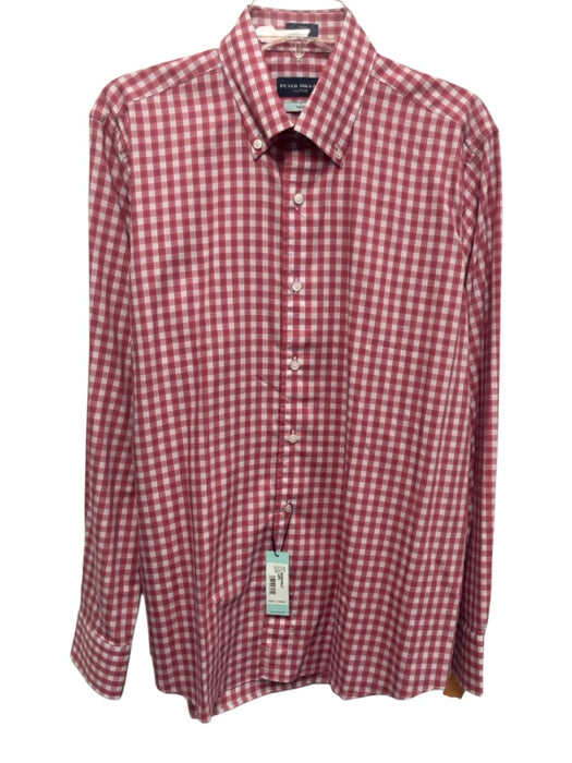 Peter Millar NWT Size M Red & White Cotton Blend Plaid Men's Long Sleeve Shirt Red & White / M
