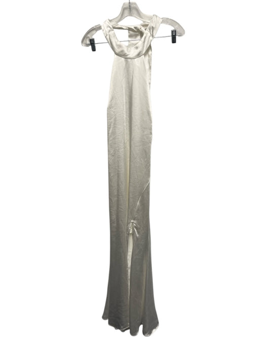 Elliatt Size S White Polyester Satin Halter Neck Sleeveless Back Zip Dress White / S