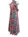 Vilagallo Size M White & Multi Cotton Watercolor Print Gathered Tie Detail Dress White & Multi / M