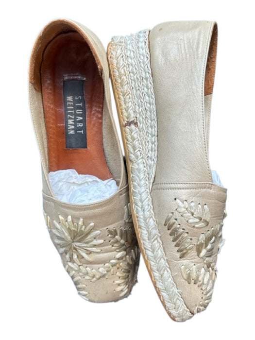 Stuart Weitzman Shoe Size 5.5 Gold & Tan Leather Embroidered Flowers Espadrille Gold & Tan / 5.5