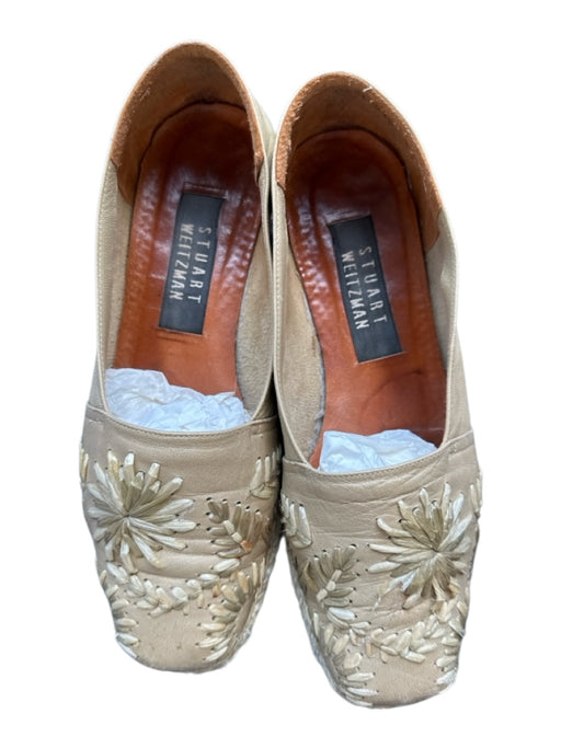 Stuart Weitzman Shoe Size 5.5 Gold & Tan Leather Embroidered Flowers Espadrille Gold & Tan / 5.5